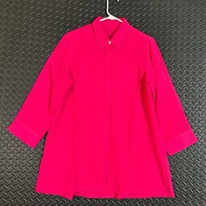 Fridaze‎ Hot Pink Long Sleeve 100% Linen Button Up Shirt Women's Size Small